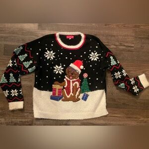 Black & White Holiday Dog Sweater with Santa pup